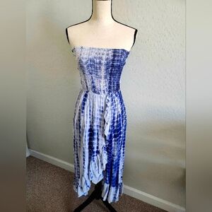 Strapless BoHoTye Dye Blue & White dress size small